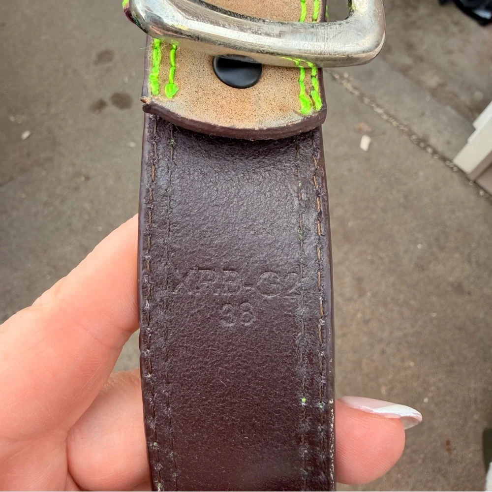 Twisted X Tan Belt with Neon Green Stitching Size 38